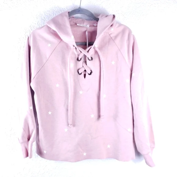 STORIA Stars Print Lace-Up Oversized Hoodie Mauve Pink Jacket - Picture 3 of 12
